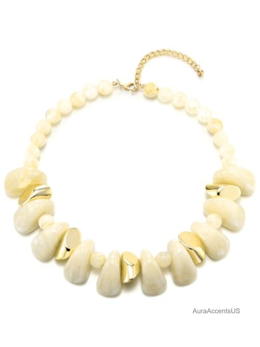 Statement Necklace Gold Tone Accents Multi Shape Beaded Collar